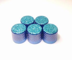Flat Top Barrel Knob - Aqua Blue Glitter